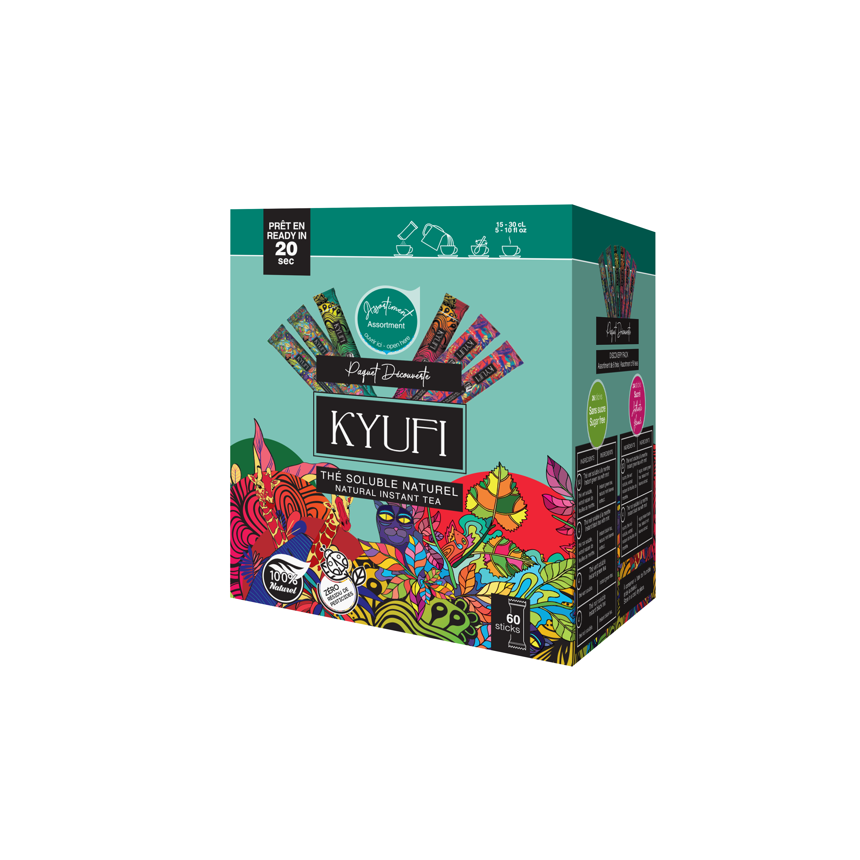 Boîte à thé assortie 60 sticks -  Coffret cadeau thé - Mélanges de thé